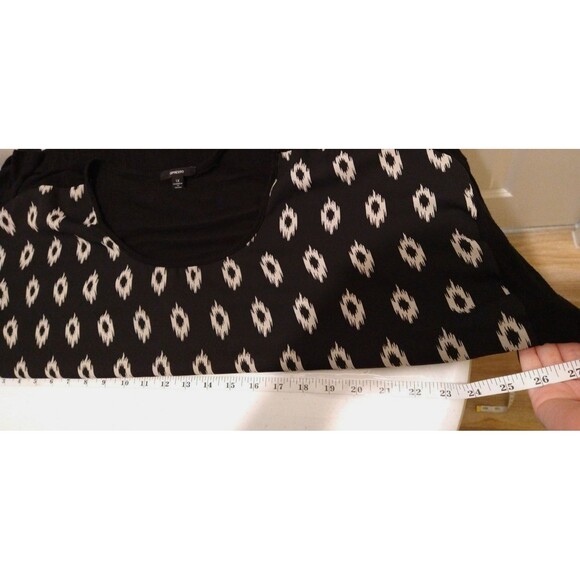 ESPRESSO WOMENS BLACK 1X BLOUSE SCOOP NECK TUNIC LONG SLEEVE DIAMOND IKAT CASUAL - Picture 4 of 5